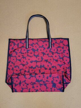 Estee Lauder blue and red flowered tote bag